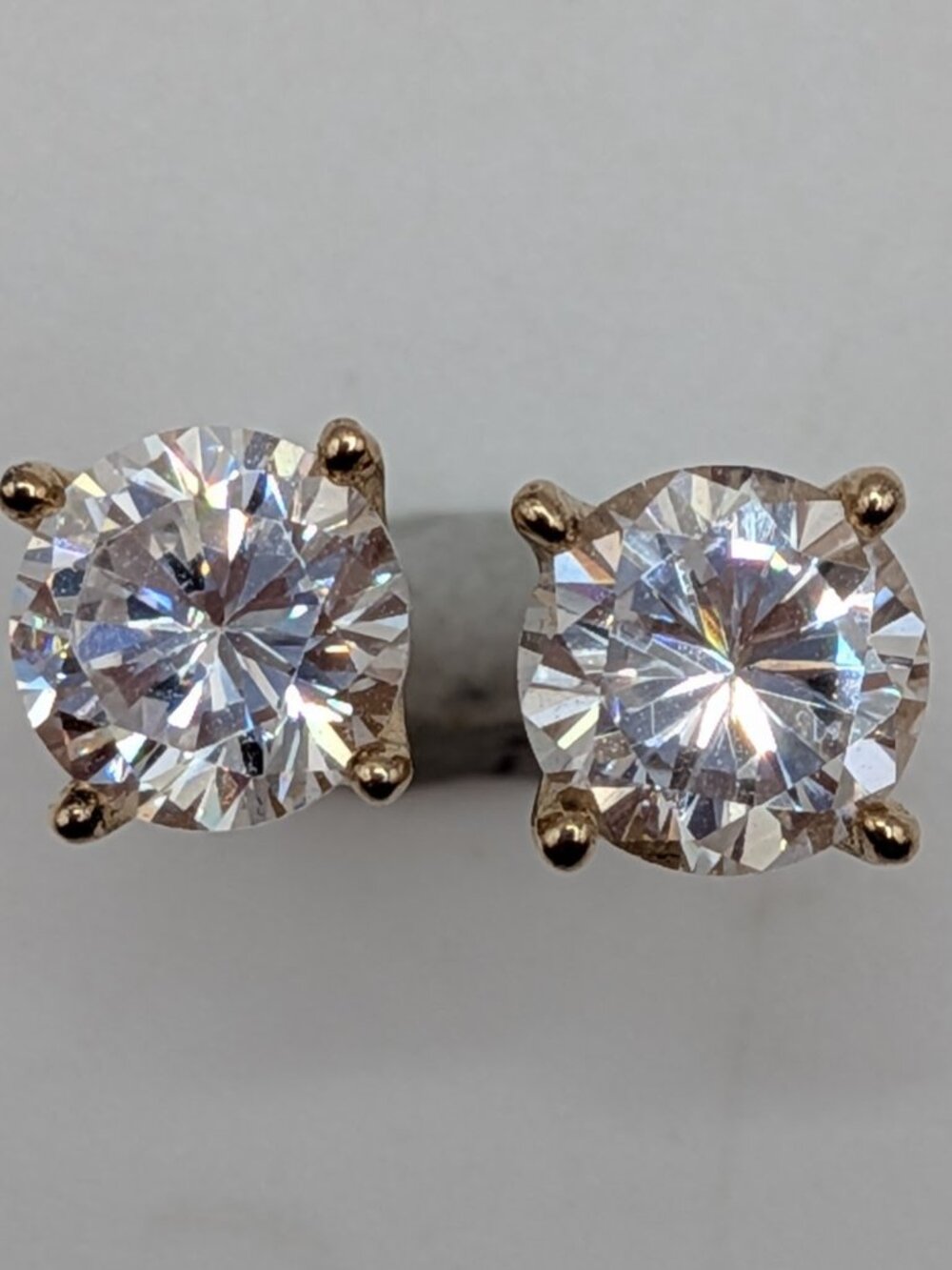 Gold Over Sterling Silver Cubic Zirconia Solitaire Stud Earrings